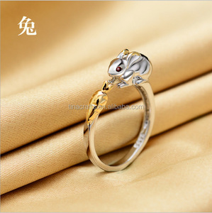 Animal colección de joyas de oro de plata abierta y lindo banda cerdo/conejo/<span class=keywords><strong>perro</strong></span>/Tigre/anillos de pollo - Product Image 1