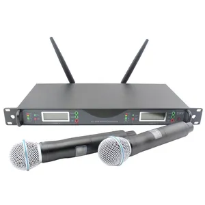 Kualitas Tinggi UR24D PLL Nirkabel Sistem Handheld Mic Wireless Mikrofon Hitam UHF UR4D Dual Wireless Mikrofon untuk Karaoke