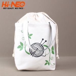 Bolso de mano con cierre de cuerda reutilizable para mujer, <span class=keywords><strong>bolsa</strong></span> de hilo de ganchillo de lona impresa, para proyecto de almacenamiento de bolas con bolsillos interiores - Product Image 2