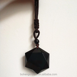 Negro obsidiana colgante piedra seis Awn estrella collar joyería colgante - Product Image 1