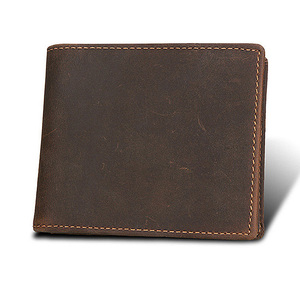 Vintage Gek Paard Echt Lederen Portemonnee Rfid Veilig Korte Portemonnee Geldzak Voor Mannen Polyester Op Maat Bruin Effen Open - Product Image 4