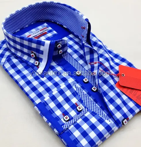 2020 nouveau style coton à carreaux contraste coton hommes boutonné chemise d'affaires