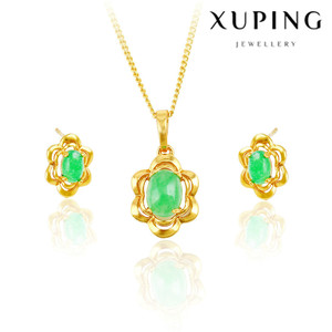 Xuping dubai 24K color oro esmeralda verde de imitación flor fascinante aretes y collar set de joyas para mujeres - Product Image 6