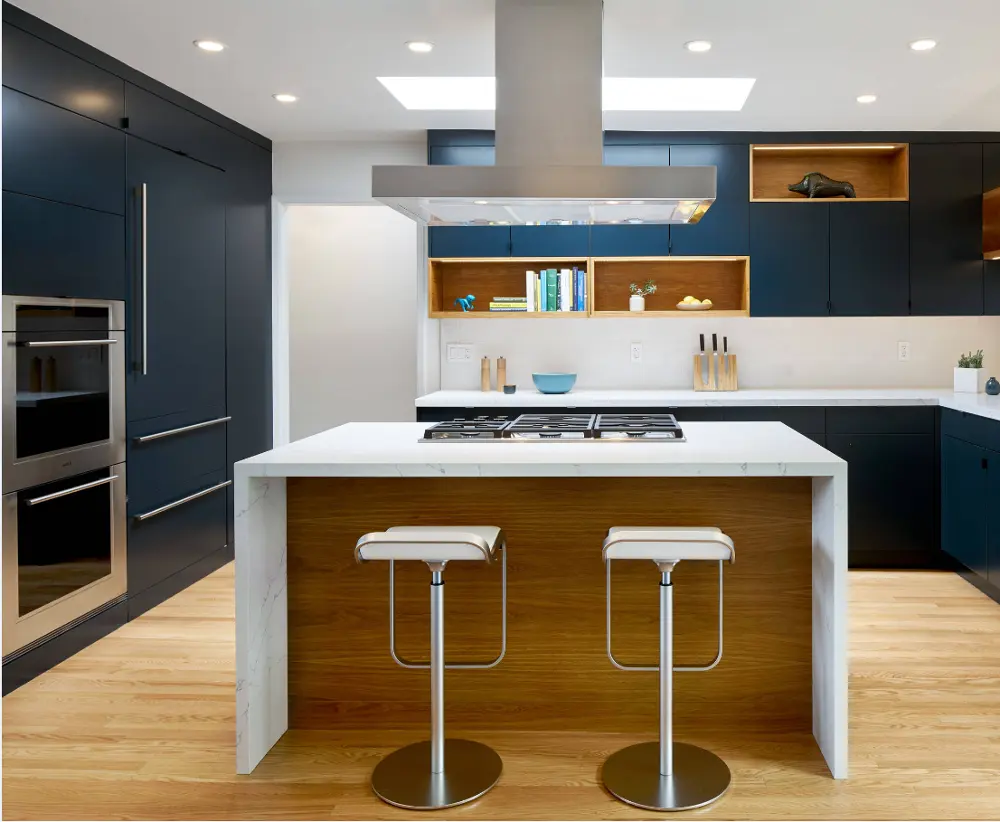 Flat Panel Deur Twee Tone Moderne Keuken Kast Ontwerp Met Eiland