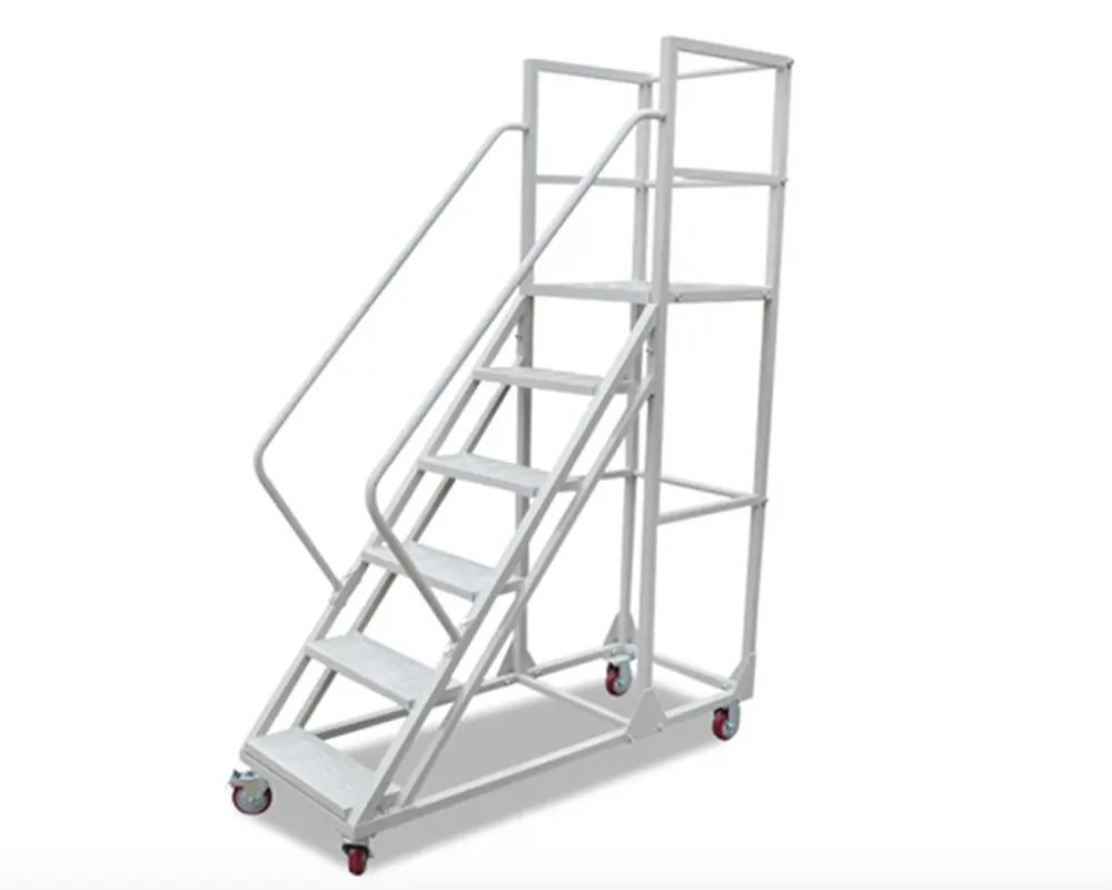 Multi-functional metal rolling mobile ladder safety step ladder with handrail