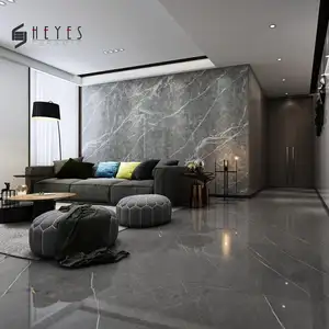 Luxury dark gray marble look porcelain floor big slab tiles