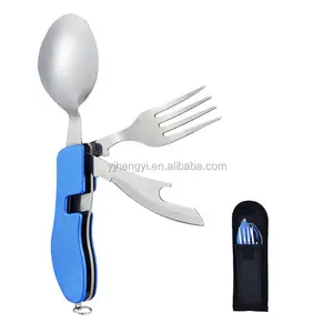 Juego de cubiertos multifuncional 3 en 1, cuchara plegable, cuchillo, tenedor, utensilios