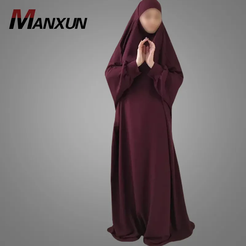 Borgoña jilbab marrón khimar del hijab largo vestido de ropa islámica telekung hijab oración mujeres oración ropa