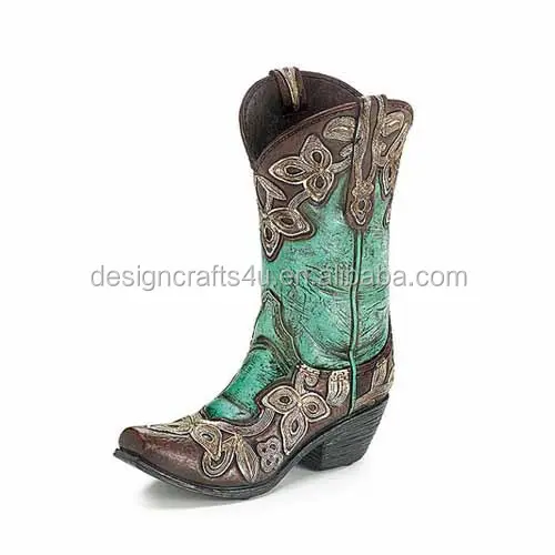 Oem Custom Bloempot Decoratieve Turquoise Cowboy En Cowgirl Laars Bloemenvaas