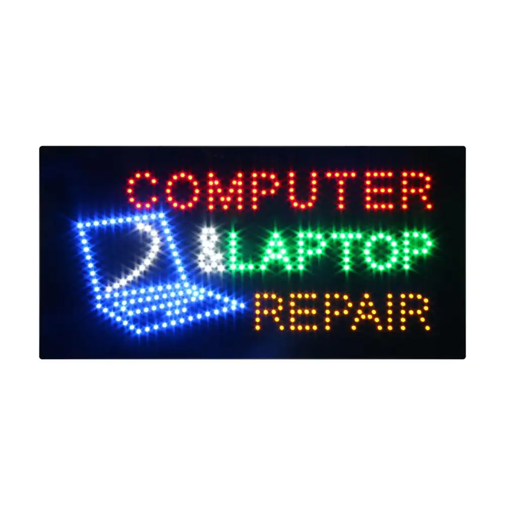 Sembunyi-sembunyi 12*24 ''Persegi Panjang Bentuk Komputer Perbaikan Laptop LED Sign Open Indoor Animasi Iklan Akrilik LED Window Sign
