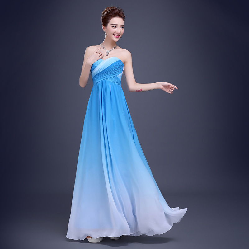 2019 Elegant Blue/rosy Red Chiffon Ruffles Evening Dress
