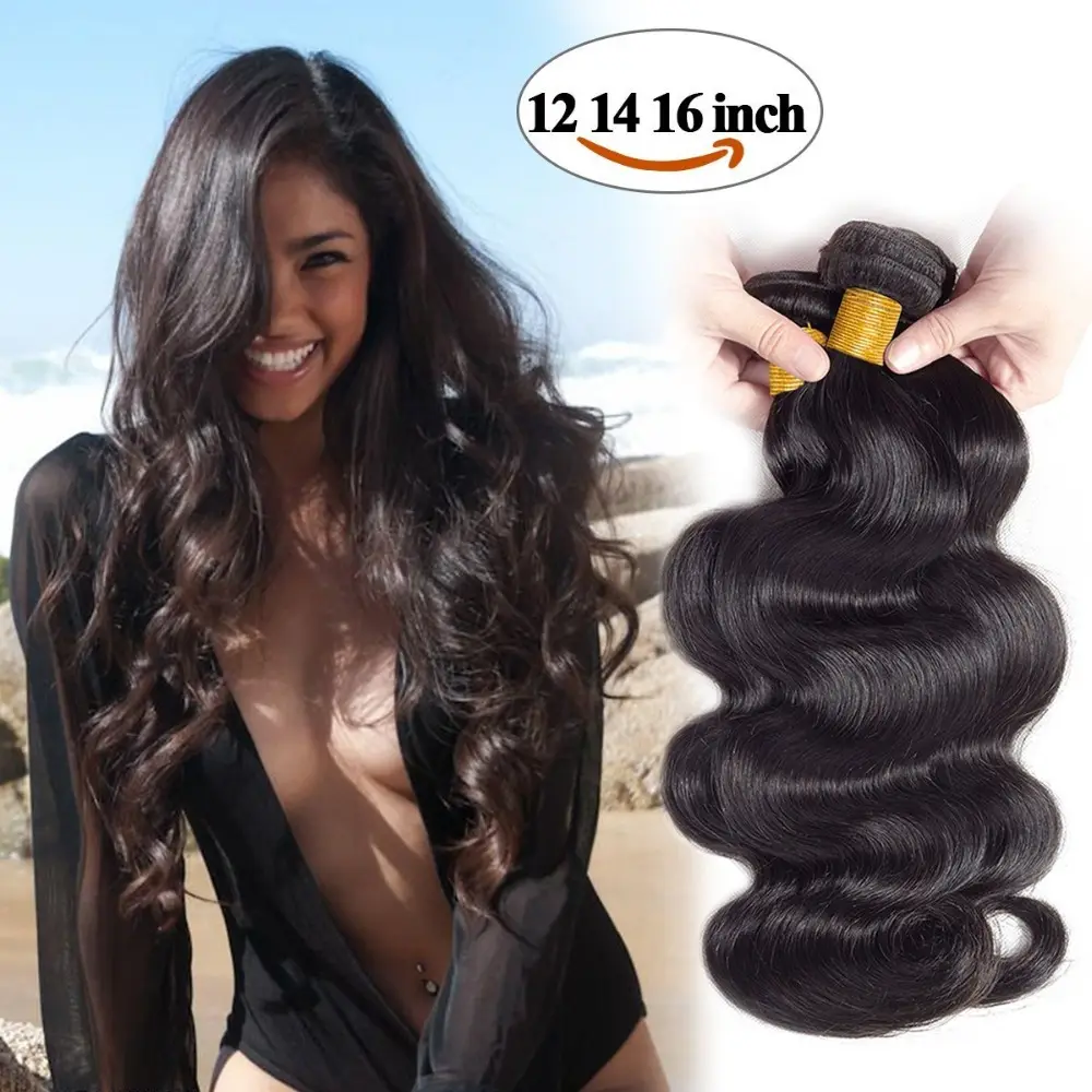 100% бразильские человеческие волосы, <span class=keywords><strong>3</strong></span> пучка волнистых волос, 8A, необработанные натуральные волосы для наращивания, естественный цвет (12 "14" 16 ")