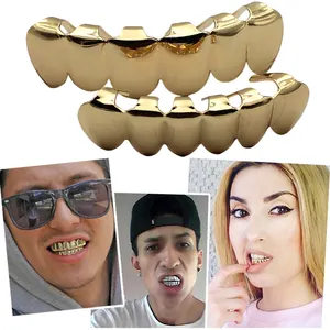 Grillz ฟันโลหะฮิปฮอปสำหรับทุกเพศ,ที่ครอบฟันสีเงินสีทองสั่งได้ตามต้องการ