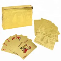 54 24k de ouro Jogando Cartas com caixa de madeira Do Vintage À Prova D' Água Da Folha de Ouro Chapeado Capa de Poker Jogos de Mesa