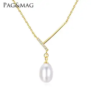 PAG&MAG Luxury Jewelry Gifts Gold Plating 925 Sterling Silver Pendant with Freshwater Cultured Pearl Necklace