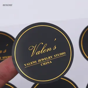 Die Cutting Round Shape Black Matt Paper Gold Foil Custom Sticker Print