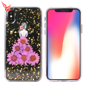 Epoxy transparente de plata de oro de seco real presionado flor Teléfono, caso para iphone 7 6x8 s plus - Product Image 6