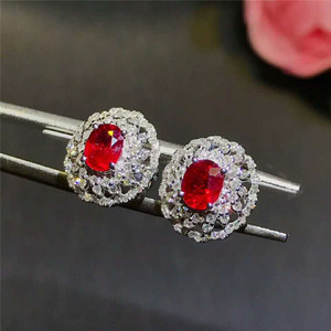 <span class=keywords><strong>Pendientes</strong></span> de Botón de Flor con Diamantes de Oro de 18K de Lujo y Moda, con Piedra Preciosa de Rubí Rojo Natural de 1 Quilate para Mujer, para Fiestas, Bodas o Regalos - Product Image 2