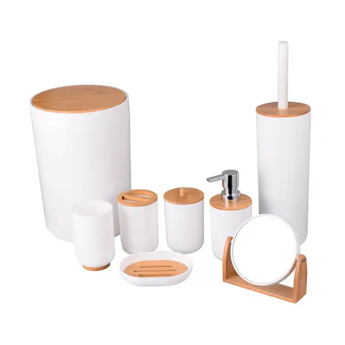 Лидер продаж, Рождество, дешевый пластиковый набор для ванной комнаты, бамбуковый набор аксессуаров для ванной