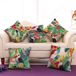 Высококачественный чехол для подушки с принтом зеленых листьев и Тропических птиц, 45x45 см
