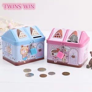 China factory supply gift for kids piggy bank money boxes house shape top quality alloy metal piggy bank with lock