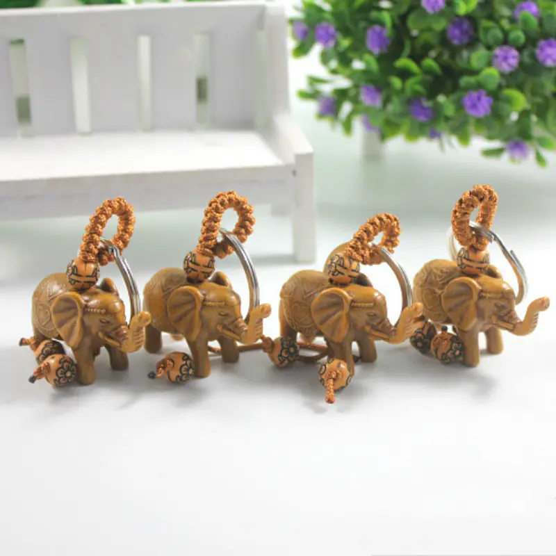 MY051 Lucky Elephant Carving Wooden Pendant Keychain Key Ring Chain Evil Defends Gift