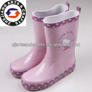 纯色粉红色可爱猫咪猫自然橡胶孩子雨靴