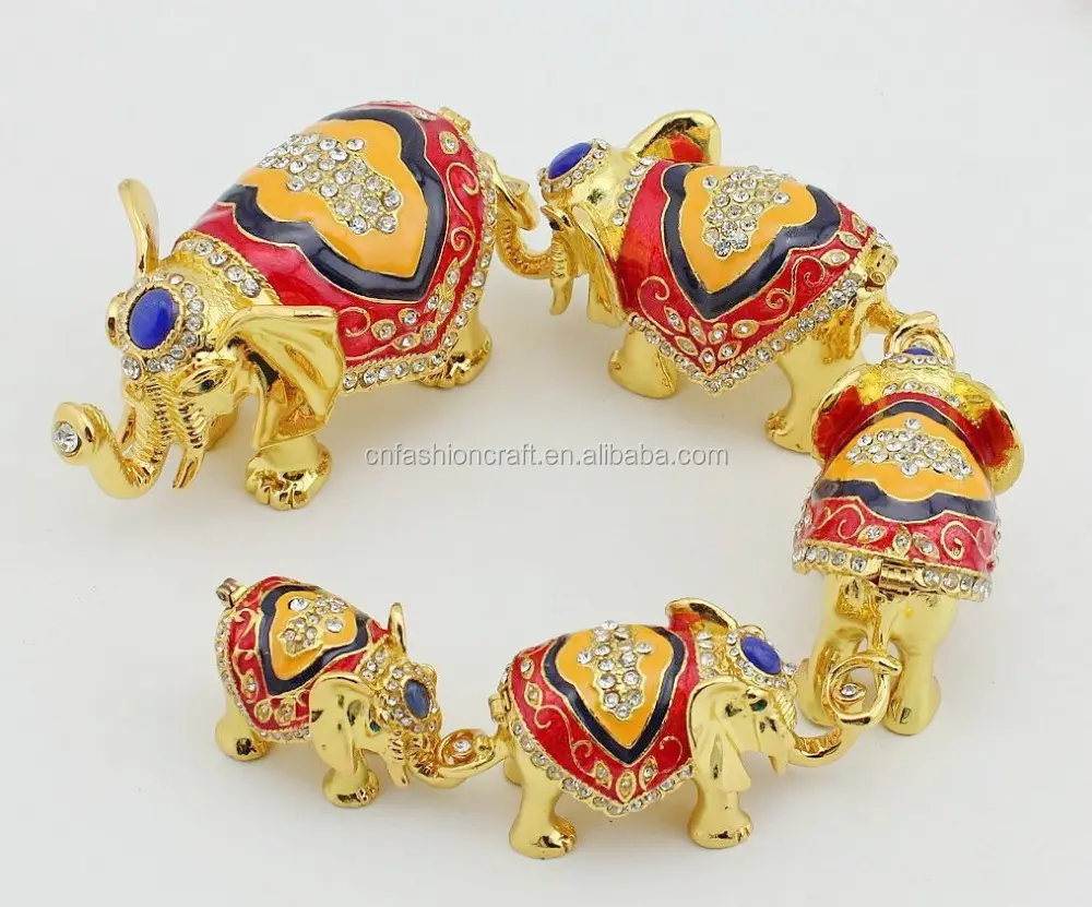 Set di cinque elefante decorativo contenitore di monili in metallo