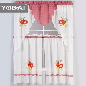 Bộ rèm nhà bếp 3 món thêu họa tiết quán cà phê, dành cho cửa sổ nhỏ, thiết kế xếp tầng, kiểu cắt chỉ, 100% polyester, rèm cửa hoàn chỉnh - Product Image 4