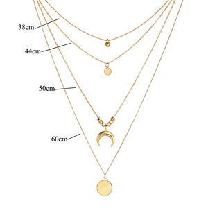 Kalung Wanita, Liontin Bulat Bulan Kalung Emas Multi Lapis Kustom Gaya Cantik