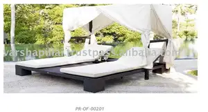 Lit de plage en rotin/osier synthétique, pour 1 à 3 personnes, avec parapluie, accessoire d'extérieur - Product Image 1