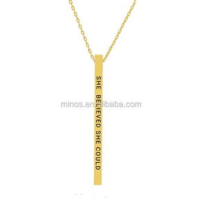 O INANıLAN ELINDEN İlham Pozitif Mesaj Mantra Dikey Bar Kolye Kolye - Product Image 1