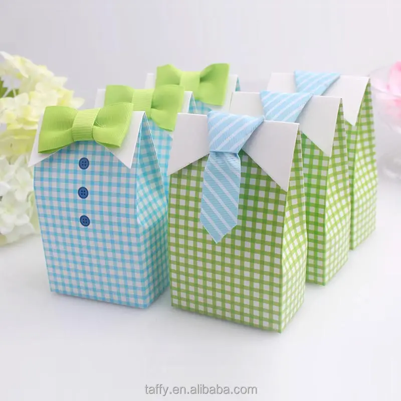 Boîte à bonbons en forme de festif pour enfants, coffret cadeau, de baptême, pour fête prénatale, avec nœud papillon garçon, 50 pièces
