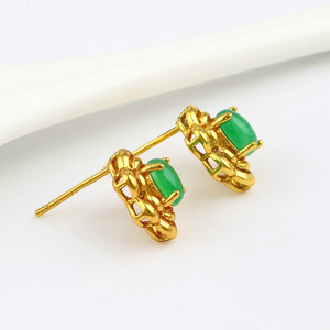 Xuping dubai 24K color oro esmeralda verde de imitación flor fascinante aretes y collar set de joyas para mujeres - Product Image 4