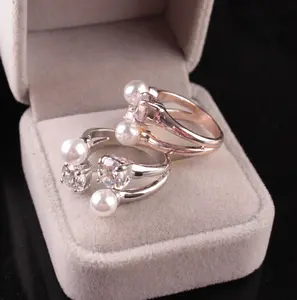 Cincin Kristal Mutiara Zirkon Dapat Disesuaikan Mode Butik