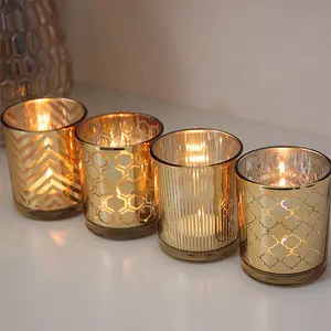 זהב כספית זכוכית פמוטים זהב tealight מחזיק זכוכית קודש