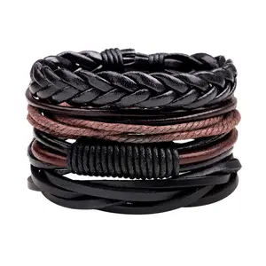 Pulsera Retro de cuero trenzado para hombre, brazalete de cuero, diseño novedoso, 2018