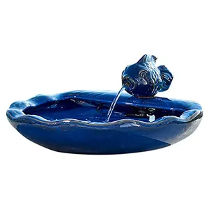 Blue Glazed Fish, Powered by an Included Solar Panel Ceramic Solar Koi Fountain