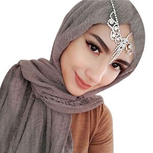 Écharpe Sexy Arabe Douce et Chaude Plissée <span class=keywords><strong>Voile</strong></span> <span class=keywords><strong>de</strong></span> Coton Hijab en <span class=keywords><strong>Voile</strong></span> Readymade - Product Image 2