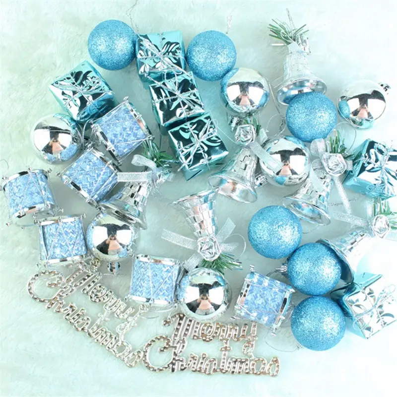 32 unids/bolsa bolas de Navidad campanas feliz cartas de Navidad colgante de árbol de Navidad adornos Decoración de casa