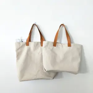 Custom High Quality White Duck Bag Canvas Tote Bag With Leather Strap