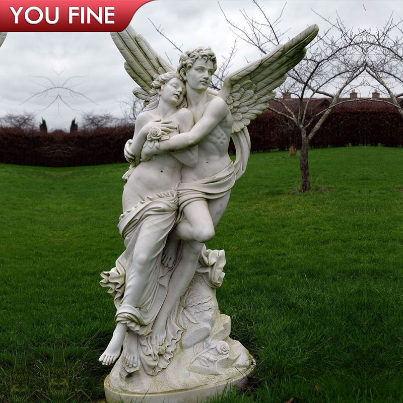 Estatueta de anjo de pedra decorativa, tamanho de vida, atacado de mármore, escultura cupida e psique