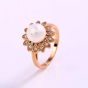 12182 Latest design finger ring 18k gold color wedding small pearl jewelry