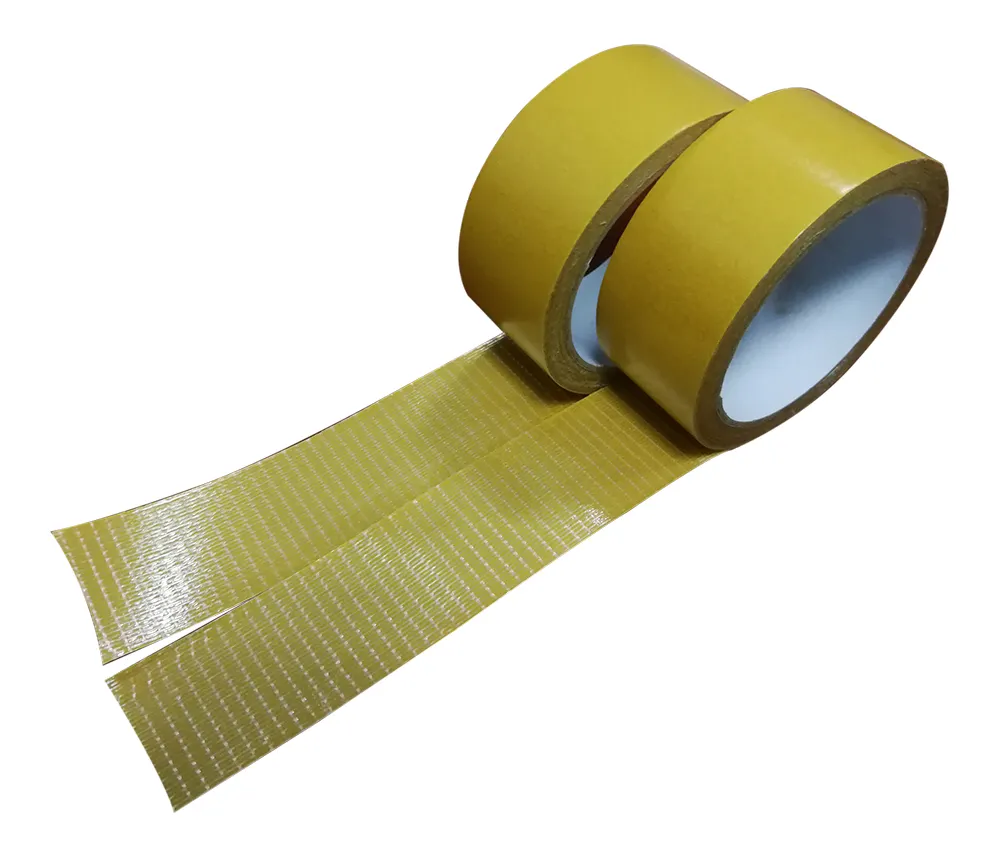 High tensile strength self adhesive double sided fiber mesh tape