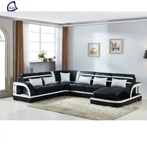 Set Sofa Kulit Asli Mewah Modern, Sofa Hitam dan Putih