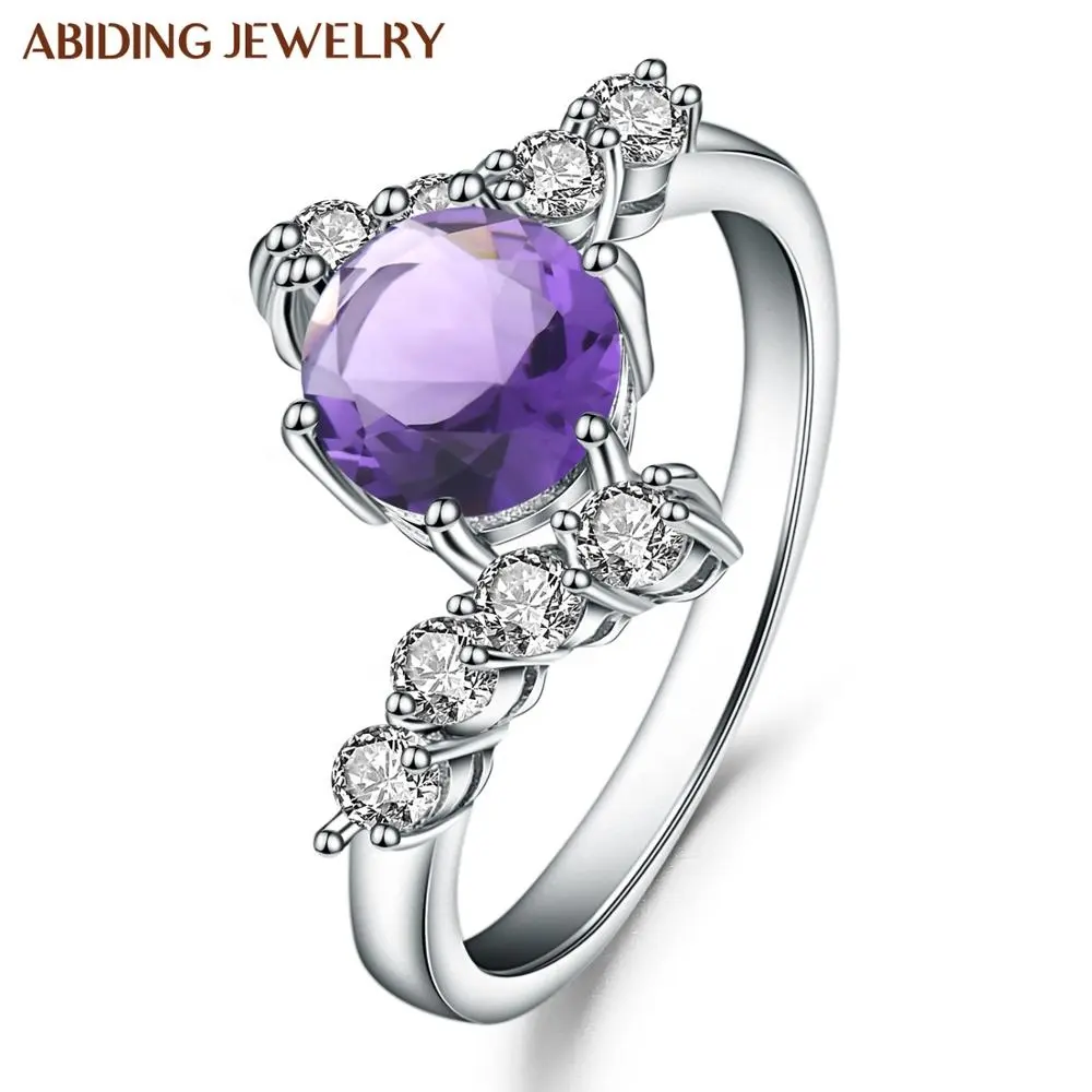 Женское свадебное кольцо с аметистом, элегантное классическое кольцо из стерлингового серебра 925 пробы
