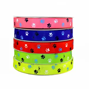 No MOQ wholesale custom 1inch 25mm 100% polyester dog footprint paw printed grosgrain ribbon