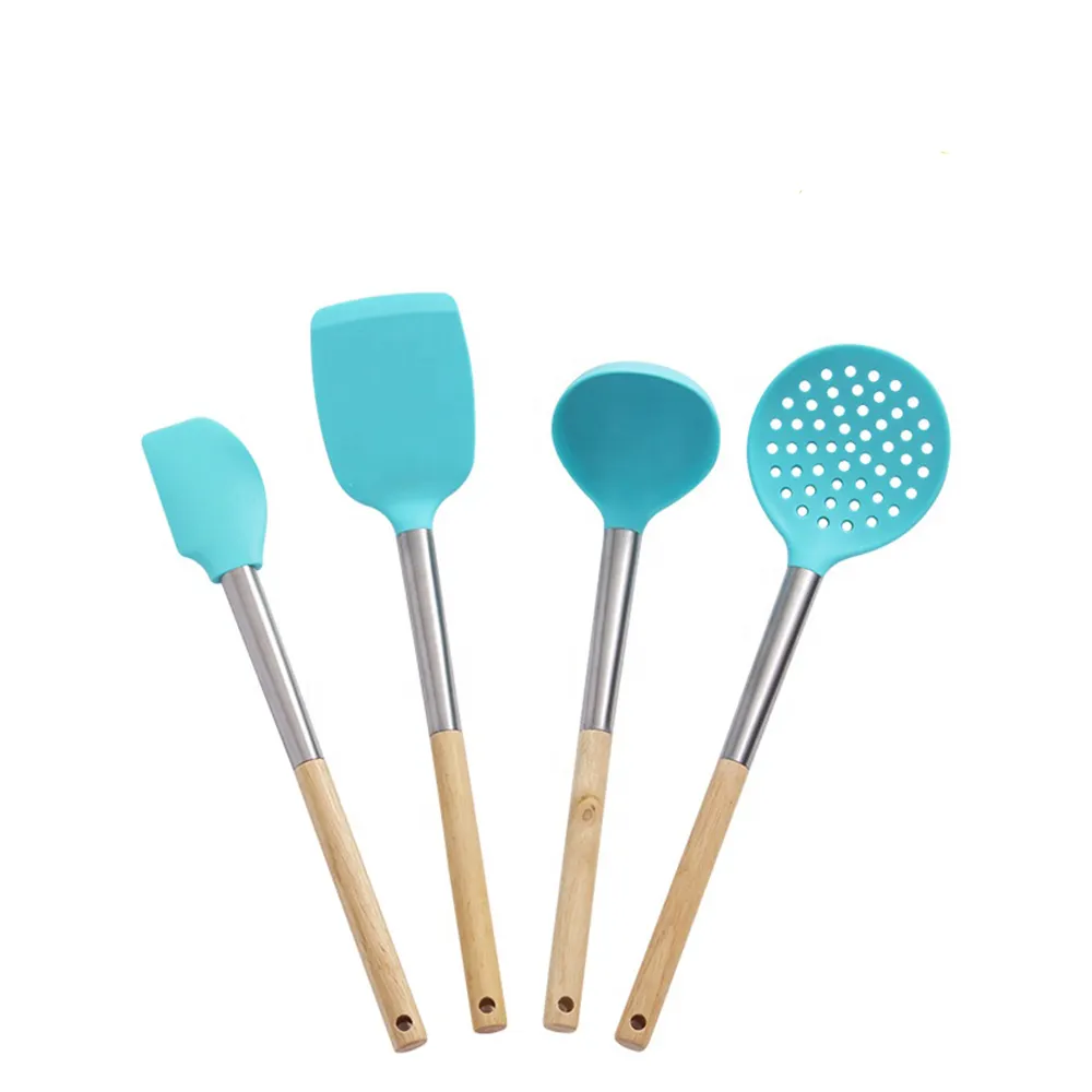 Hot Sale Kitchen Tool Set Stainless Steel with Wood Handle Silicone Spatula and Brush for Cooking Food Application