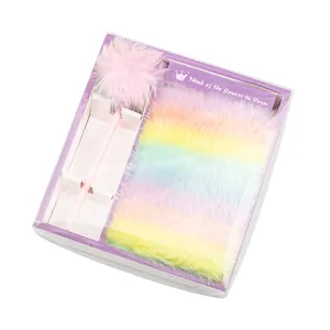 Personnalisé Couleur Arc-En-Ciel Cahier En Peluche Moelleux Cahier Ensemble Pour Étudiant Papeterie