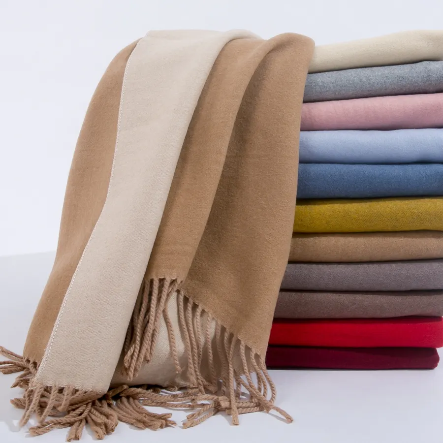 Fashionable double side fringe pure color plain unisex viscose shawl scarf